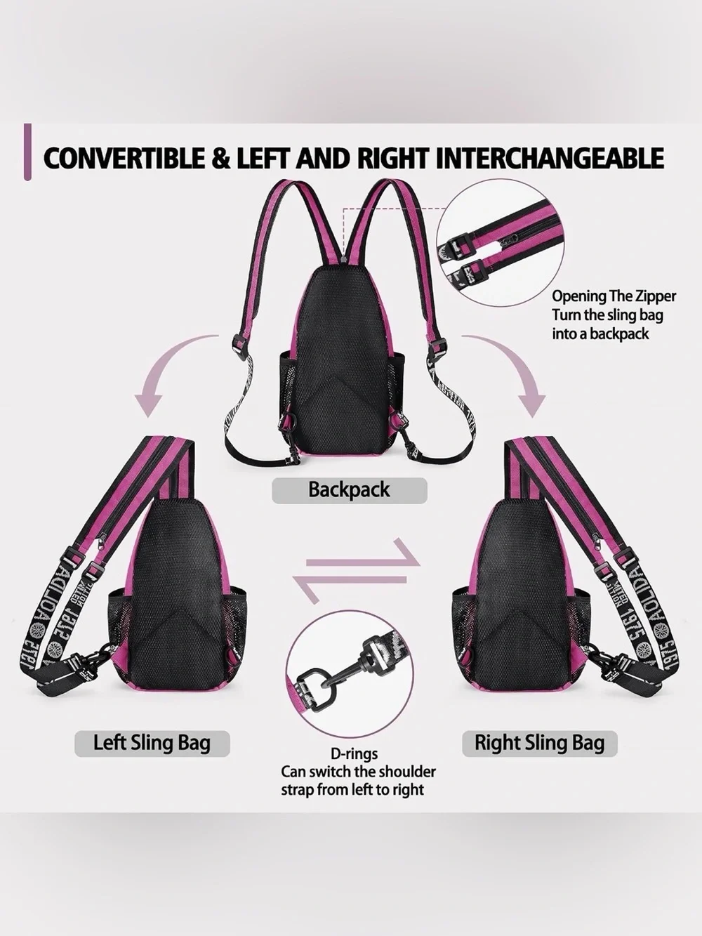 Convertible Purple Sling Bag Crossbody Backpack